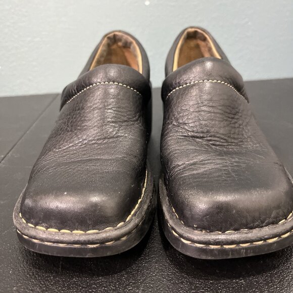 BORN Black Leather Wedge Mule Clogs Women's Slip On Comfort Shoes Sz 8 Nursing - Picture 2 of 10